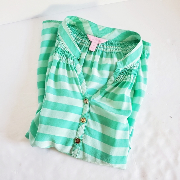 LILLY PULITZER Elsa Striped Silk Green Top XS - Picture 7 of 8